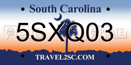 5SXQ03 South Carolina License Plate