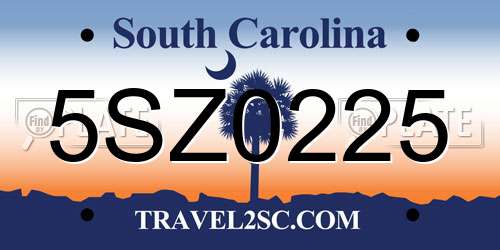 5SZ0225 South Carolina License Plate