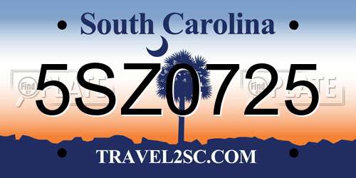 5SZ0725 South Carolina License Plate