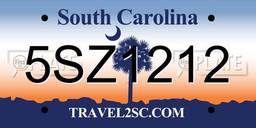 5SZ1212 South Carolina License Plate