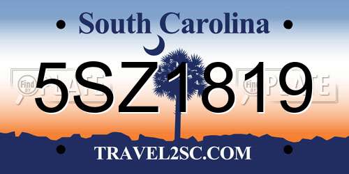 5SZ1819 South Carolina License Plate
