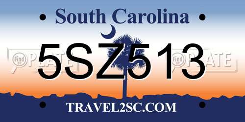 5SZ513 South Carolina License Plate