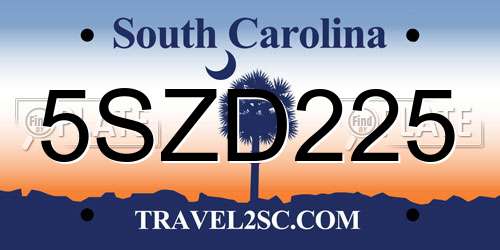 5SZD225 South Carolina License Plate