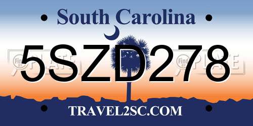5SZD278 South Carolina License Plate