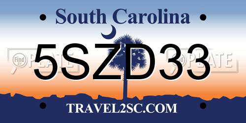 5SZD33 South Carolina License Plate