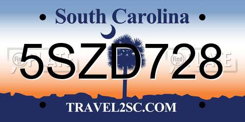 5SZD728 South Carolina License Plate
