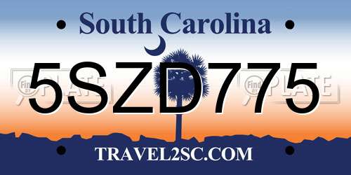 5SZD775 South Carolina License Plate