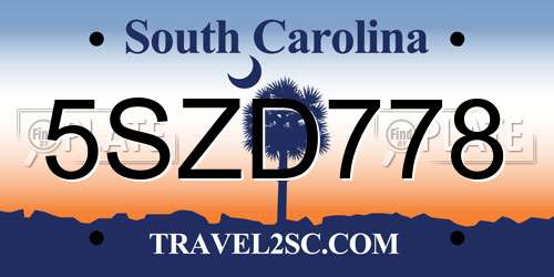 5SZD778 South Carolina License Plate