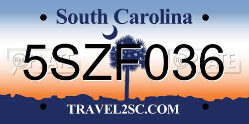 5SZF036 South Carolina License Plate