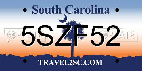 5SZF52 South Carolina License Plate