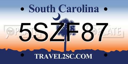5SZF87 South Carolina License Plate