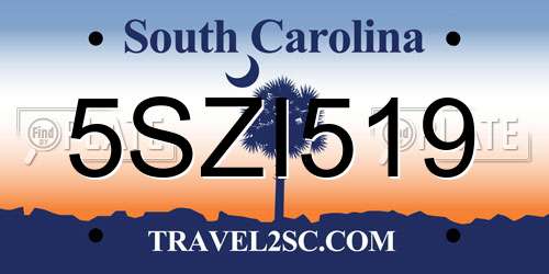 5SZI519 South Carolina License Plate