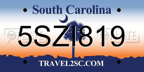 5SZI819 South Carolina License Plate