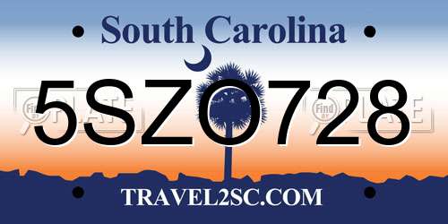 5SZO728 South Carolina License Plate