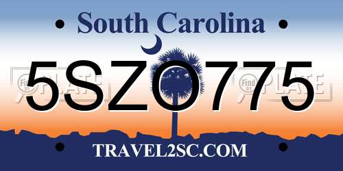 5SZO775 South Carolina License Plate