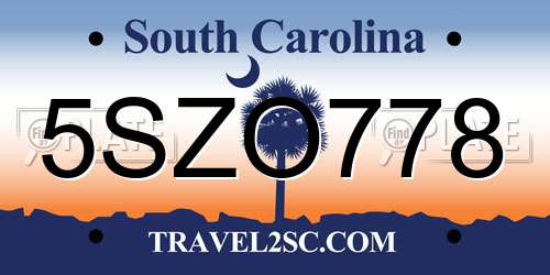5SZO778 South Carolina License Plate