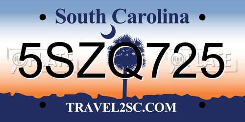 5SZQ725 South Carolina License Plate