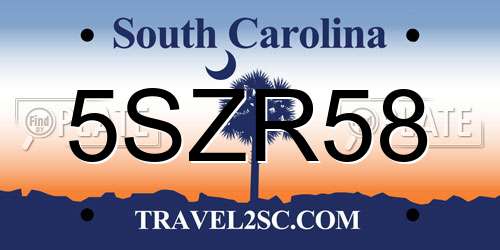 5SZR58 South Carolina License Plate