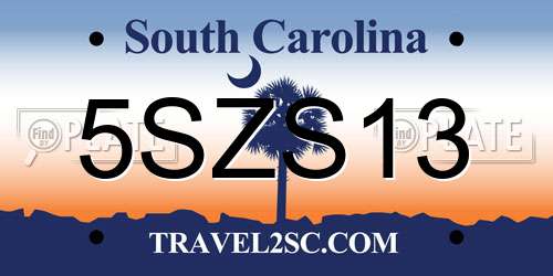 5SZS13 South Carolina License Plate