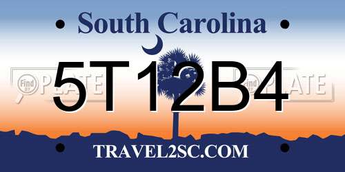 5T12B4 South Carolina License Plate