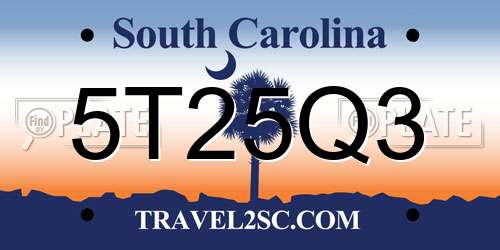 5T25Q3 South Carolina License Plate