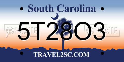 5T28O3 South Carolina License Plate