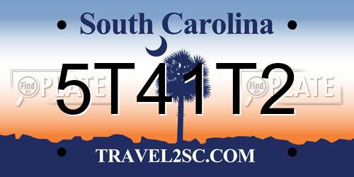 5T41T2 South Carolina License Plate