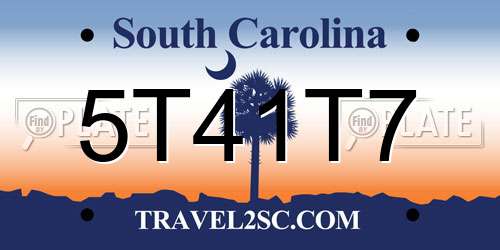 5T41T7 South Carolina License Plate
