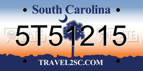 5T51215 South Carolina License Plate