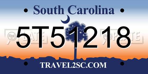 5T51218 South Carolina License Plate