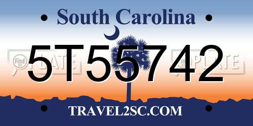 5T55742 South Carolina License Plate