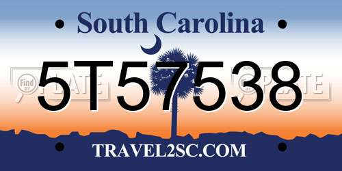 5T57538 South Carolina License Plate