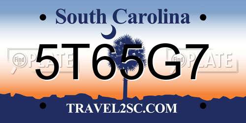 5T65G7 South Carolina License Plate