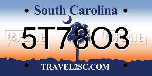 5T78O3 South Carolina License Plate
