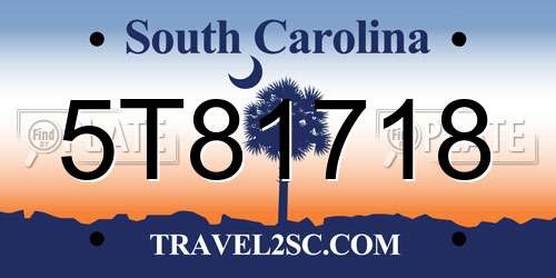 5T81718 South Carolina License Plate