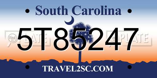 5T85247 South Carolina License Plate