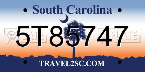 5T85747 South Carolina License Plate