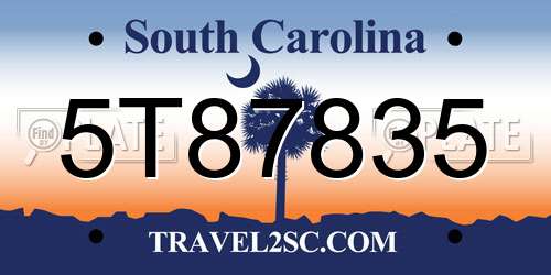 5T87835 South Carolina License Plate