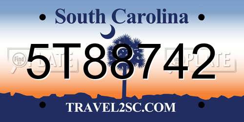 5T88742 South Carolina License Plate