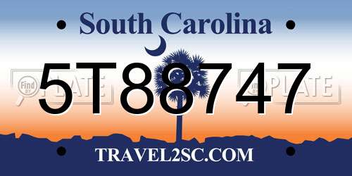 5T88747 South Carolina License Plate