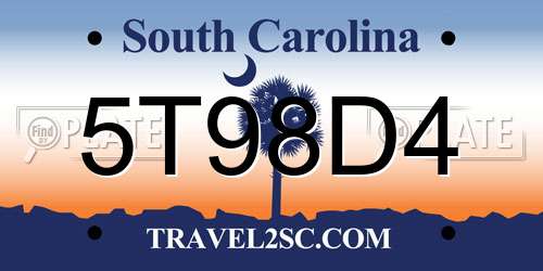 5T98D4 South Carolina License Plate