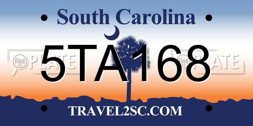 5TA168 South Carolina License Plate