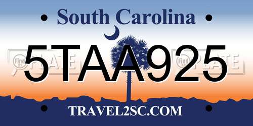 5TAA925 South Carolina License Plate