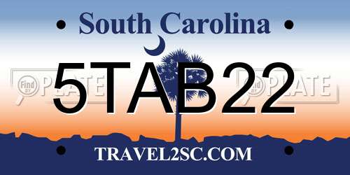 5TAB22 South Carolina License Plate