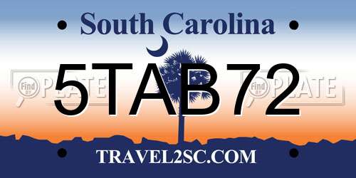 5TAB72 South Carolina License Plate