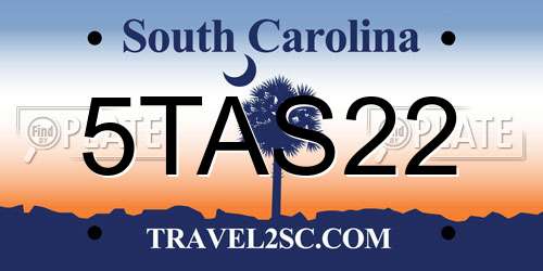 5TAS22 South Carolina License Plate
