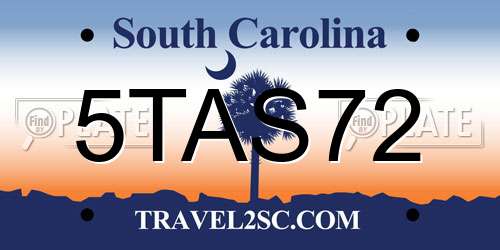 5TAS72 South Carolina License Plate