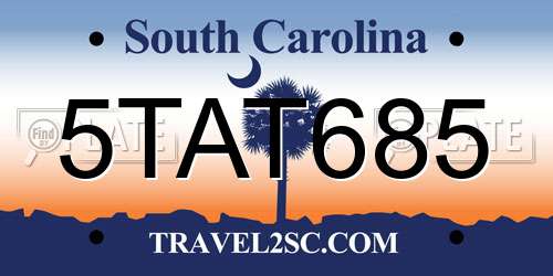 5TAT685 South Carolina License Plate