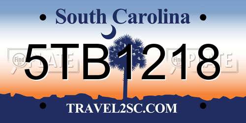 5TB1218 South Carolina License Plate