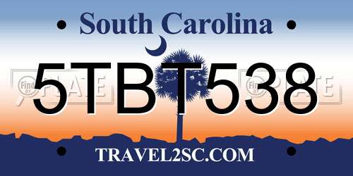 5TBT538 South Carolina License Plate
